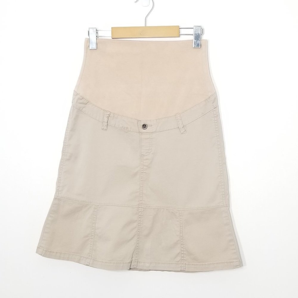 🛍️ Thyme Maternity Khaki Cotton Blend Full Panel Pockets Pregnancy Skirt XS